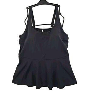 Lands'End ~Woman Plus Size 22W~ Black Swim Top Solid Adjustable Padded Tank.
